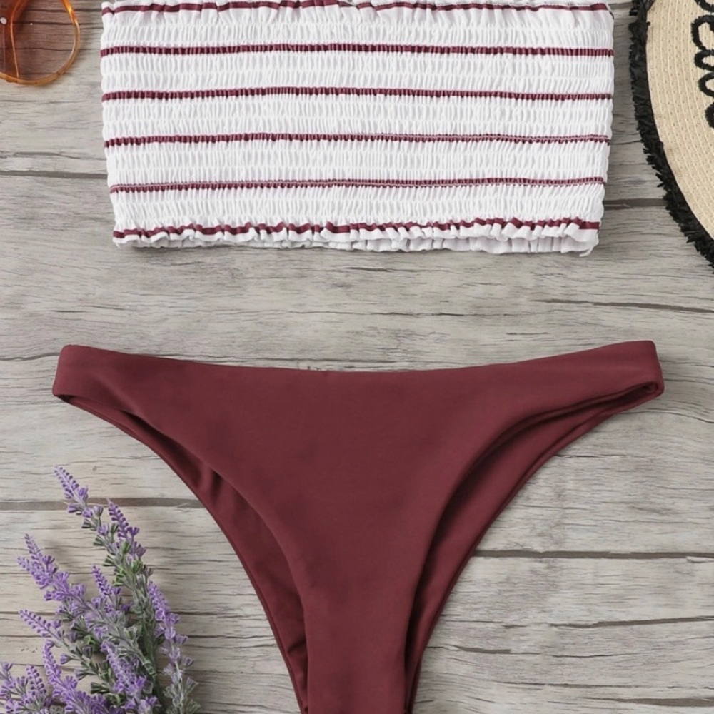 Garnet and white bathing suit